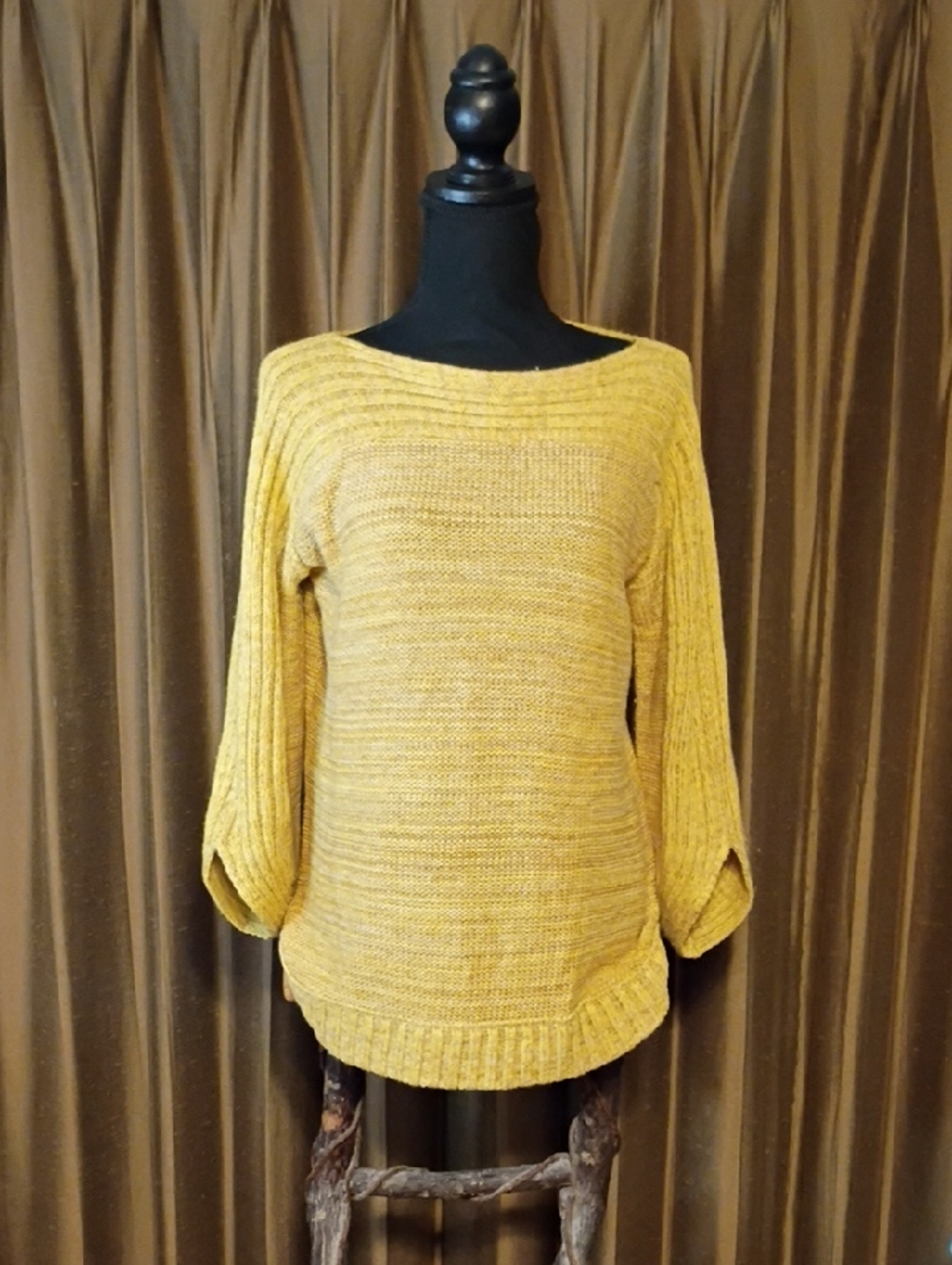 dressbarn Yellow Marled Knit Boatneck Sweater